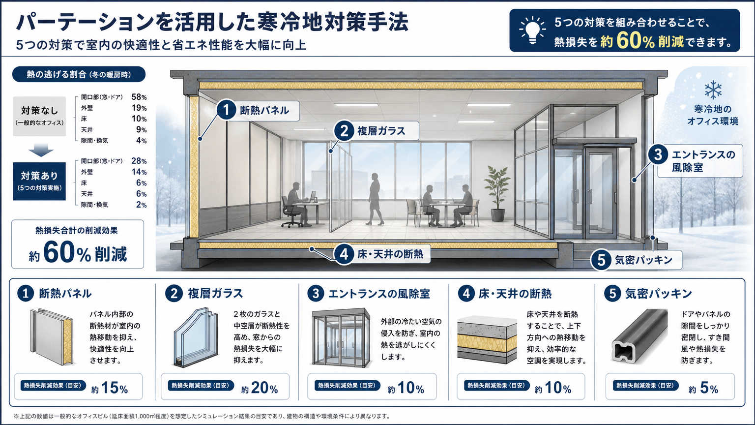 パーテーションを活用した寒冷地対策の具体的手法