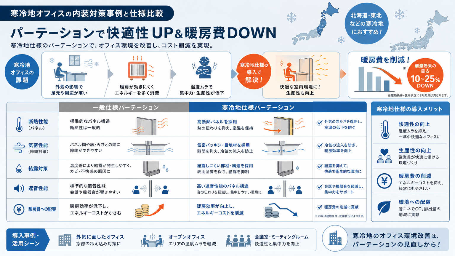 寒冷地オフィスの内装対策事例
